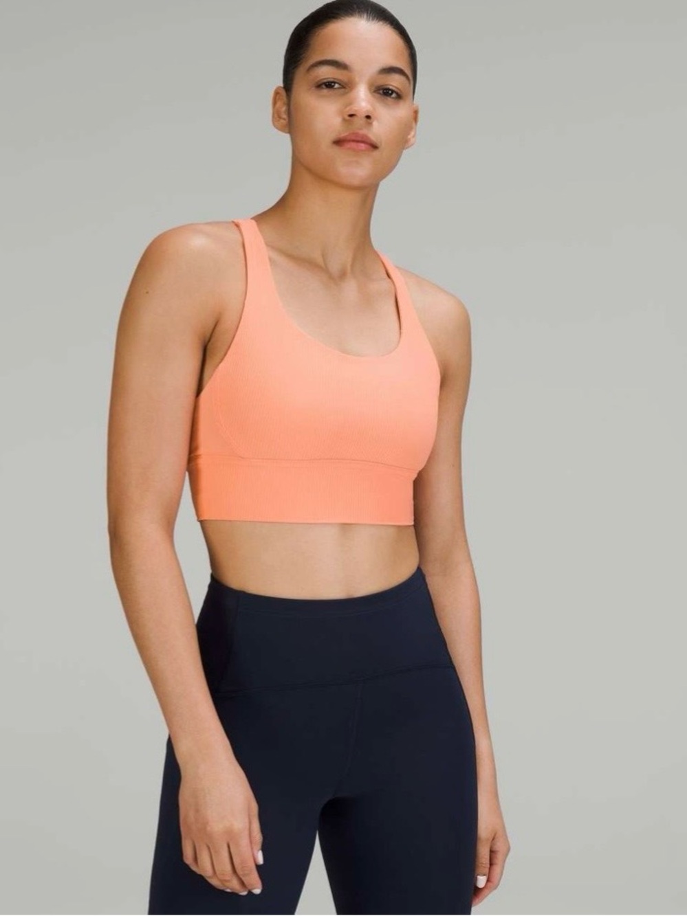 lululemon Energy Longline Ribbed Bra in 
Sunny Coral Size 2
